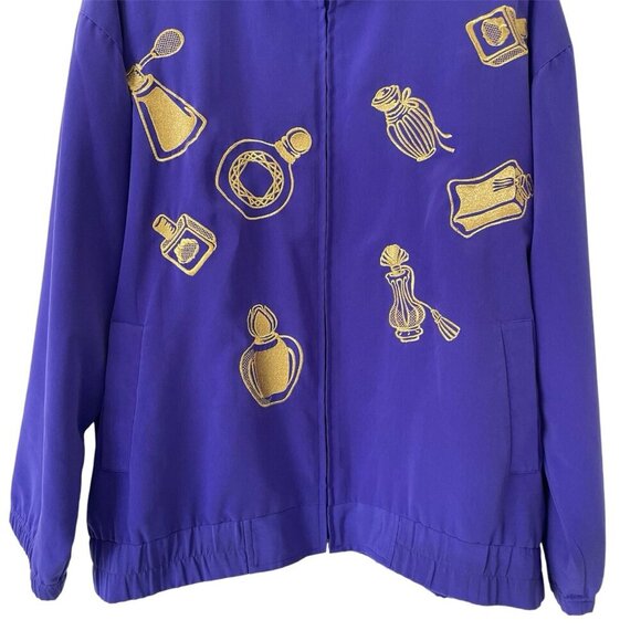 VTG 80s Women XL Windbreaker Jacket Full Zip Mock Neck Perfume Embroidery Purple - Picture 6 of 16